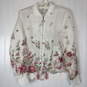 Draper's & Damon's Womens Floral Embroidered Jacket Sz 8 Spring Bloomcore Sheer